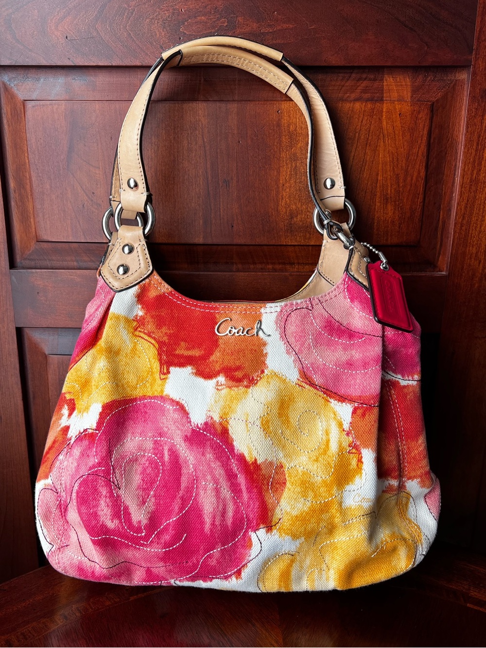 Coach F21897 Ashley Multicolor Floral Print Hobo Shoulder Bag Purse Canvas